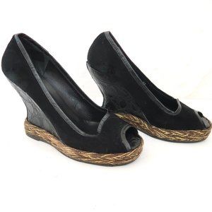 HOLLYWOULD Lexington velvet & croco wedge heel shoes